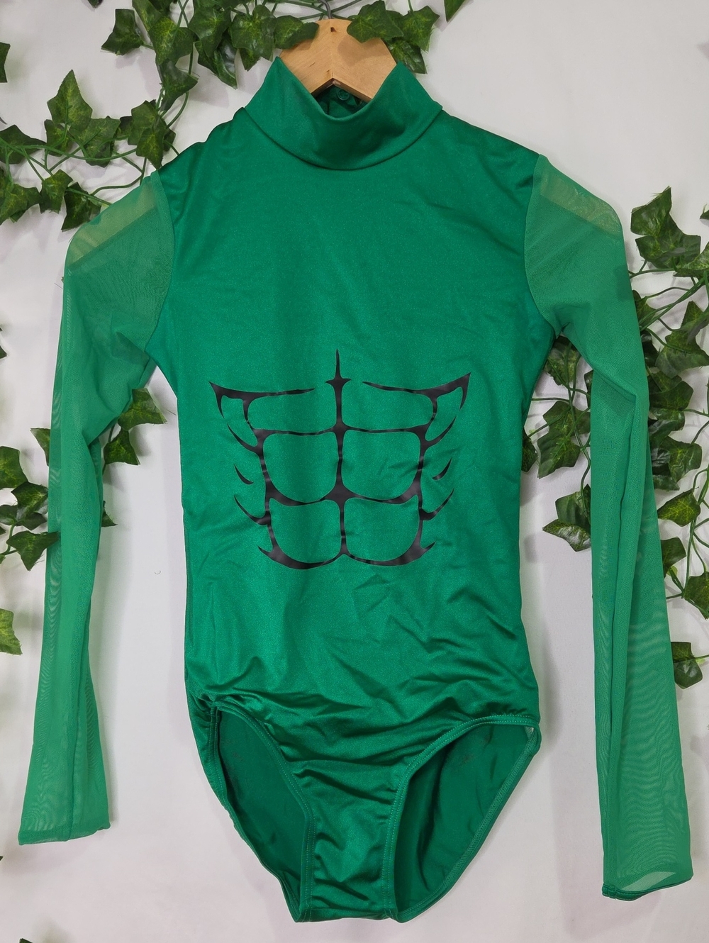 Weissman. Green Mesh-Trim Bodysuit. Used For Marvel Hulk Dance. Size LC. EUC